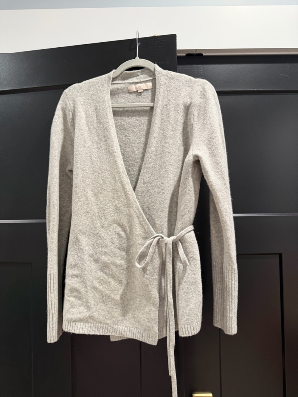 LOFT Light Gray Wrap Cardigan with Tie Waist